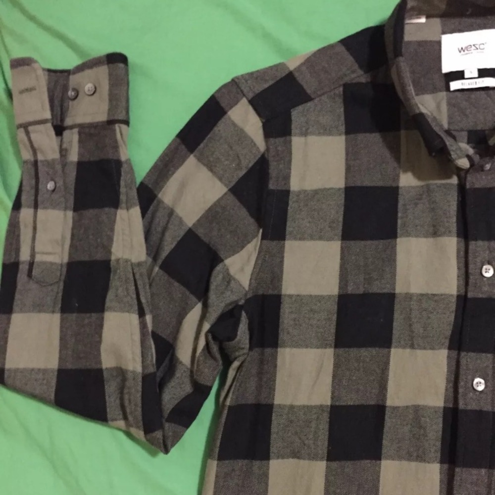 Mens WESC Shirt Check Green Black Small